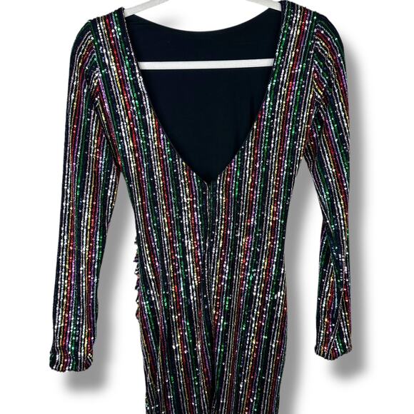 Dress The Population Emilia Rainbow Long Sleeve Sequin Open Back Bodycon Dress - Picture 6 of 8
